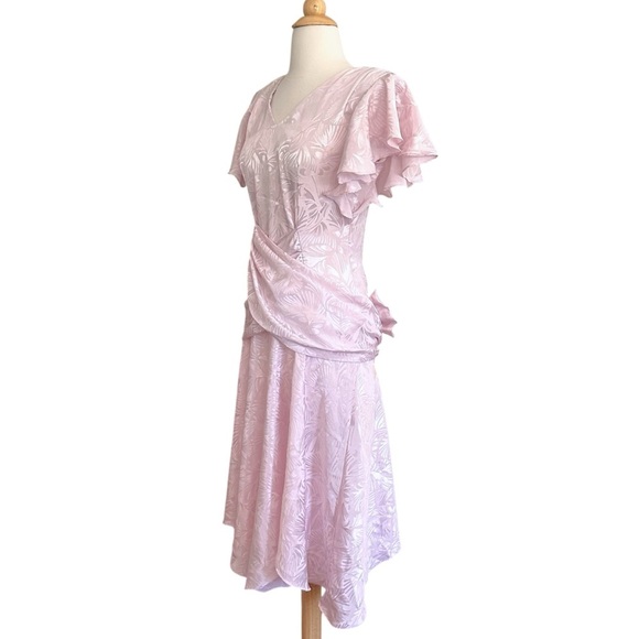 Vintage 80s All That Jazz Powder Pink Party Dress Flutter Sleeves Bow Back - Picture 7 of 16